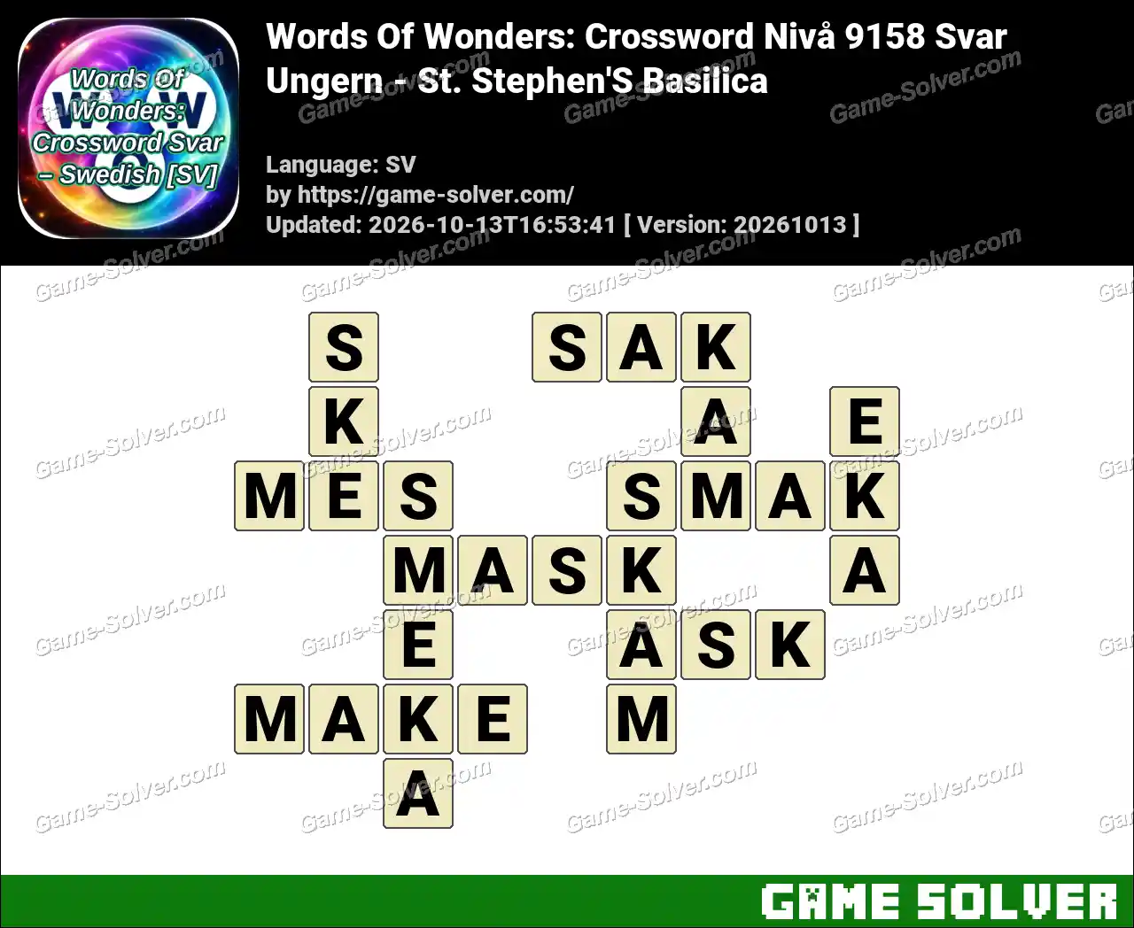 Words Of Wonders: Crossword Nivå 9158 Svar – Ungern – St. Stephen’S Basilica